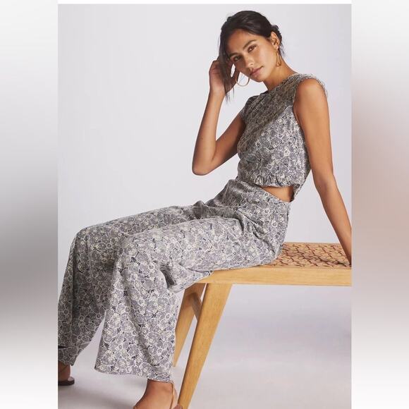 Anthropologie Helena Jumpsuit Adelyn Rae Navy Cream Floral NEW Size XS - Picture 14 of 14